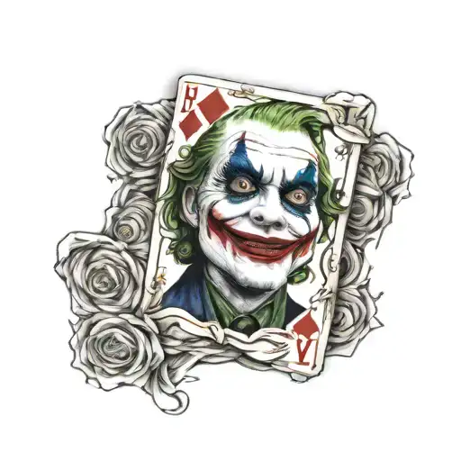 joker holding Real Madrid card tattoo design idea