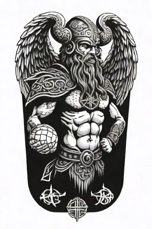 viking with wings holding real madrid  sign tattoo design idea