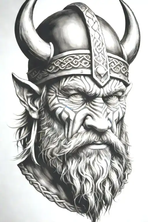 viking face surrounded tattoo design idea