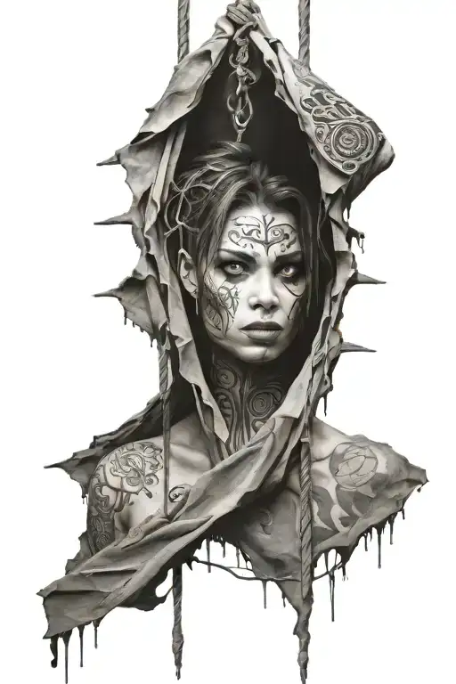 hanging  banner wrapped tattoo design idea