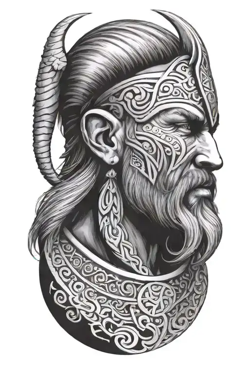 viking face looking left tattoo design idea