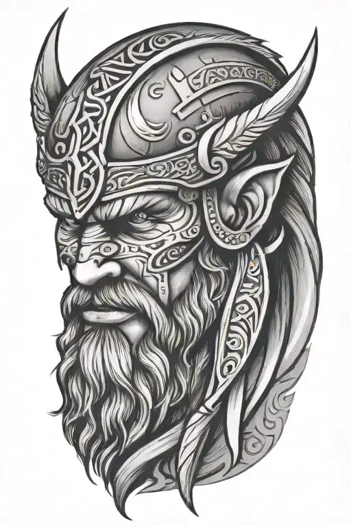 viking face 3d tiltted to left side tattoo design idea