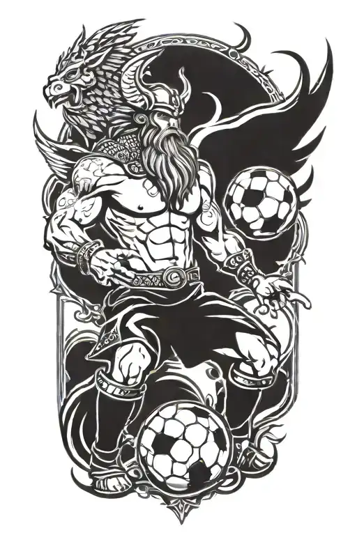 viking with wings holding soccer ball  tattoo design idea
