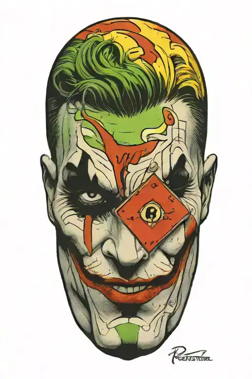 joker holding Real Madrid card tattoo design idea