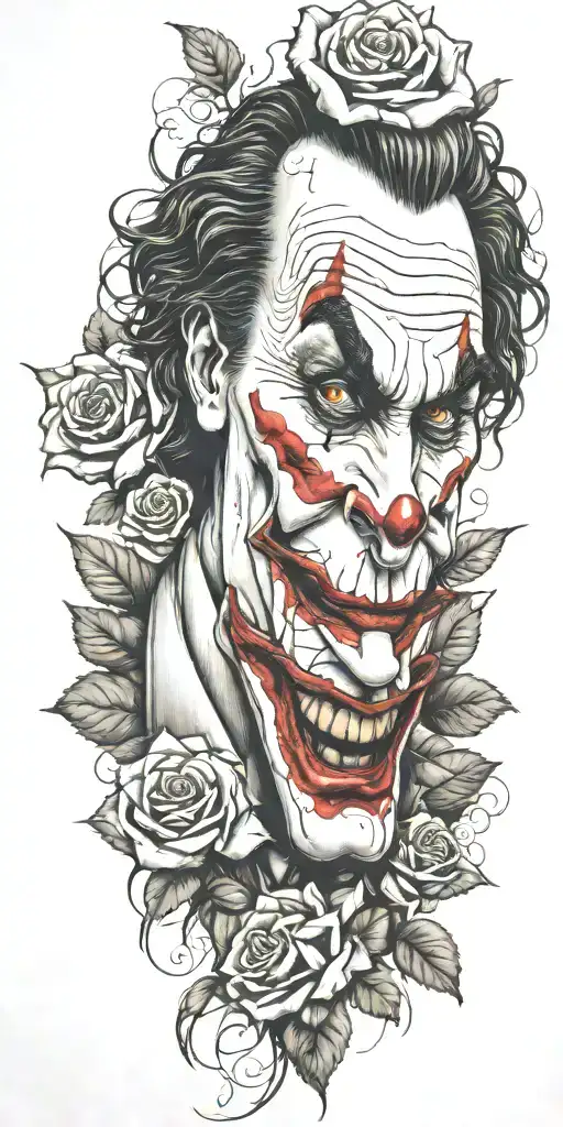 one joker face  real madrid roses growing tattoo design idea