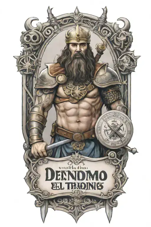 Real madrid viking warrior  holding a sign that says Defendamos El Trono Conquistamos La  Gloria  tattoo design idea