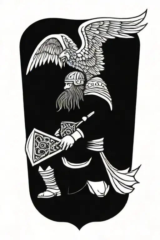viking with wings holding sign tattoo design idea