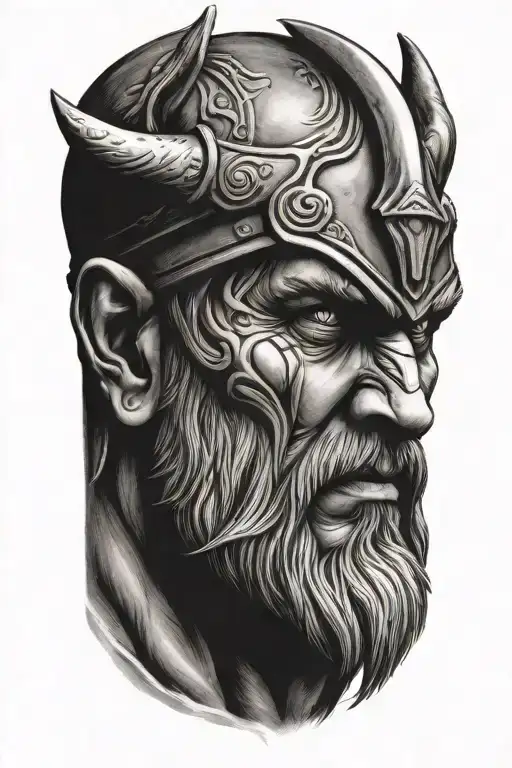 viking face 3d tiltted to right side view tattoo design idea