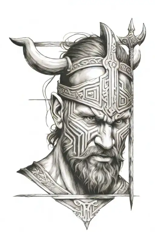 VIKING WIHT SIGN THAT SAYS DEFENDING REAAL MADRID GLORY tattoo design idea