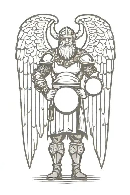 viking with wings full body holding a sign tattoo design idea