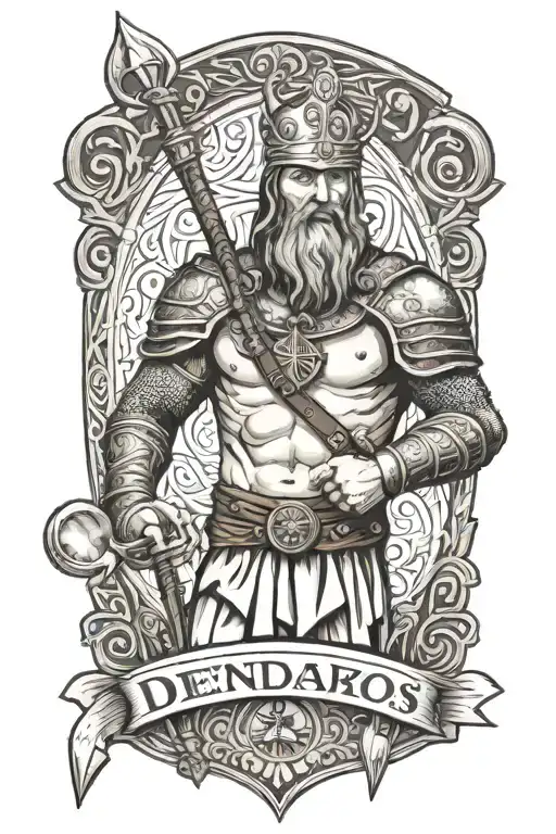 Real madrid viking warrior  holding a sign that says Defendamos El Trono  tattoo design idea