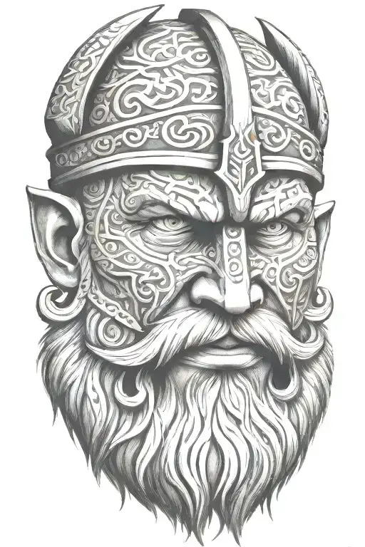 viking face 3d tiltted straight view camera tattoo design idea