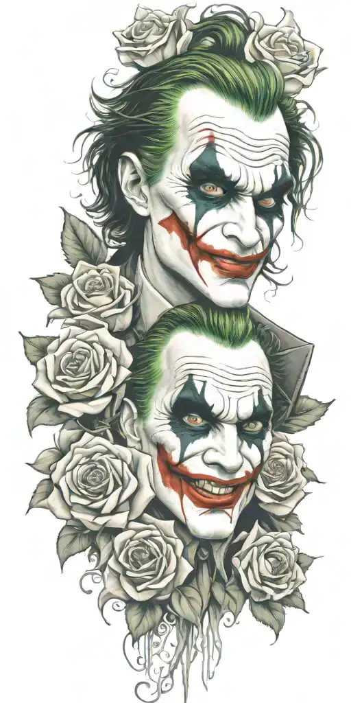 sick joker with roses  tattoo design idea