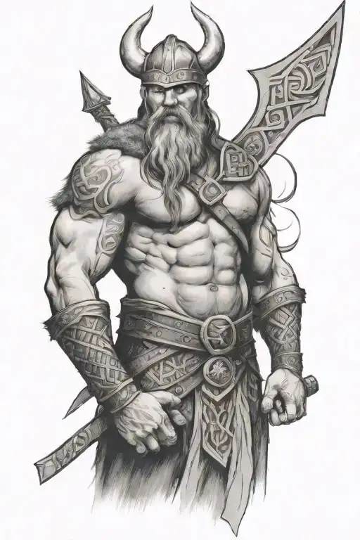  viking with abs showing tattoo design idea