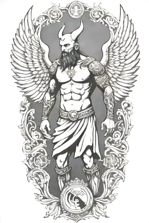 real madrid viking standing up with wings tattoo design idea
