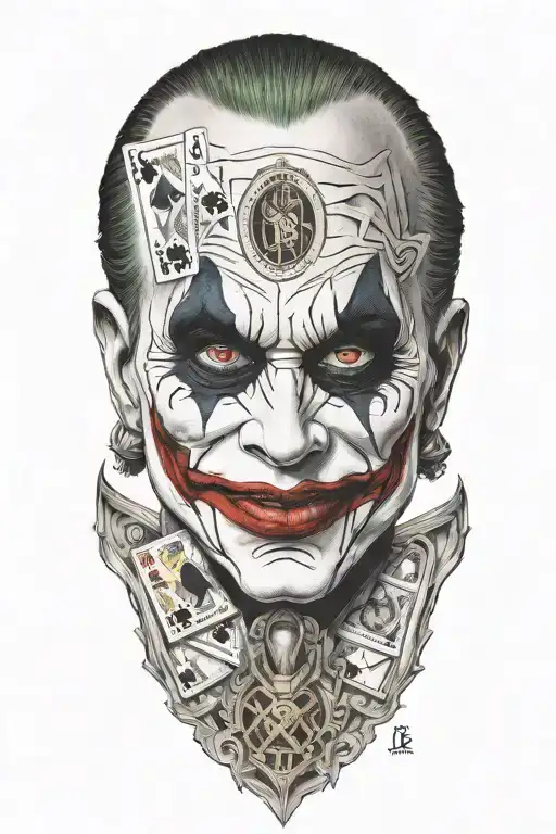 joker holding Real Madrid card tattoo design idea
