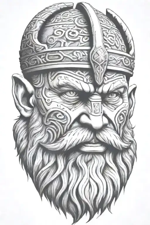 viking face 3d tiltted straight view camera tattoo design idea