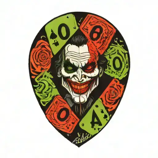 joker holding card that says 90th haha half melting tattoo design idea