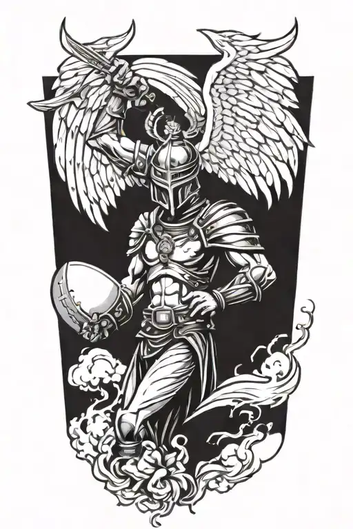 warrior holding a sign with wings   tattoo design idea
