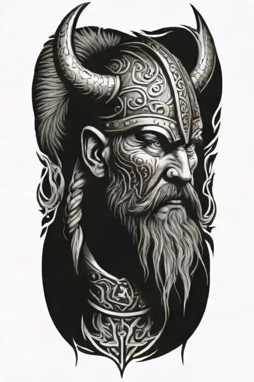 viking face surrounded tattoo design idea