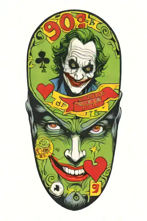 joker holding  card that says 90+ tattoo design idea