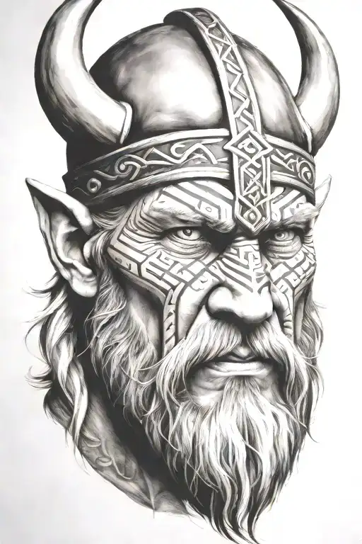 viking face surrounded tattoo design idea