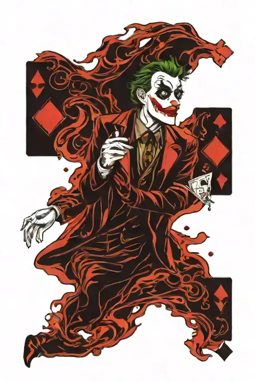 joker holding card that says 90th haha half melting tattoo design idea