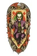 joker holding card that says 90th haha half melting tattoo design idea
