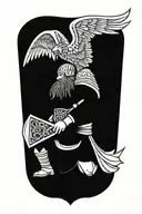 viking with wings holding sign tattoo design idea