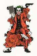 joker holding card that says 90th haha half melting tattoo design idea