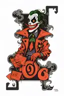 joker holding card that says 90th haha half melting tattoo design idea