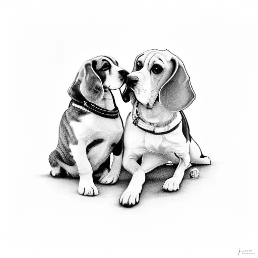 A boy and a beagle sitting watching the sunset tattoo design idea