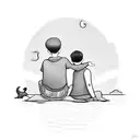 A boy and a beagle sitting watching the sunset tattoo design idea