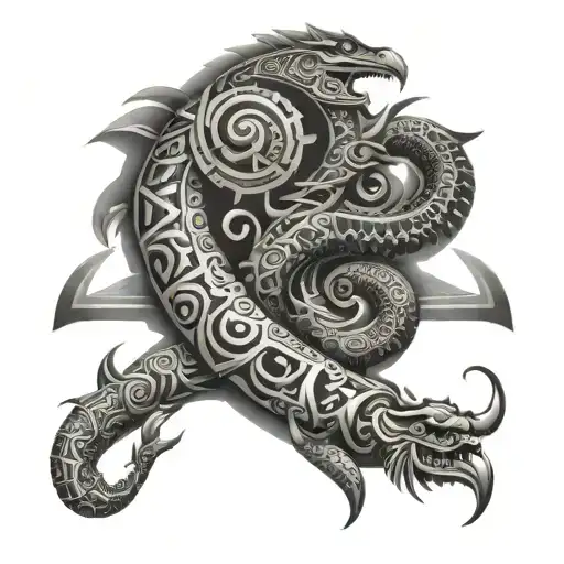 Aztec serpent full arm sleeve with other Aztec symbols tattoo design idea