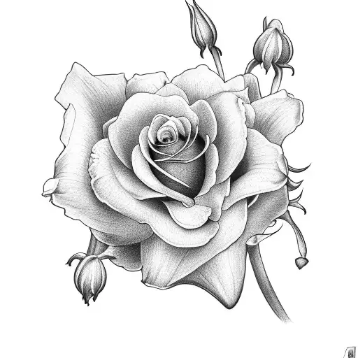rose, lily of the valley, daffodil, sweet pea tattoo design idea