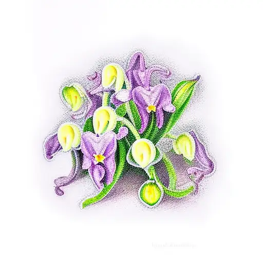 83, lily of the valley, daffodil, sweet pea honeysuckle  tattoo design idea