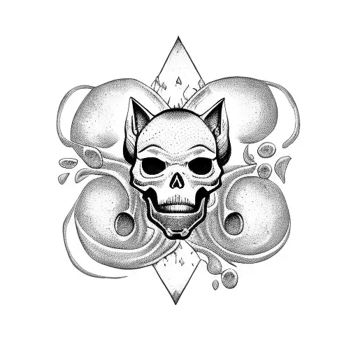 beautiful witch long hair black cats skulls  tattoo design idea