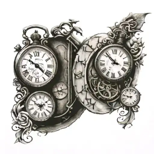 two broken clocks side by side tattoo design idea