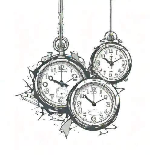 two broken clocks hanging tattoo design idea