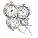 two broken clocks side by side tattoo design idea