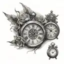 two broken clocks side by side tattoo design idea
