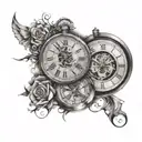 two broken clocks side by side tattoo design idea