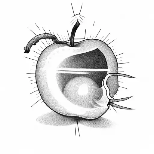 A light bulb with a rotten apple instead of a filament, made in black and white. tattoo design idea