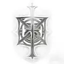 knights Templar with shield and sword kneeling in front of Christ on the cross tattoo design idea
