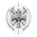 knights Templar warrior with shield and sword kneeling in front of Christ on the cross tattoo design idea