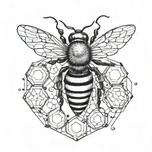 Bee With Cancer Constellation honeycomb pattern tattoo design idea