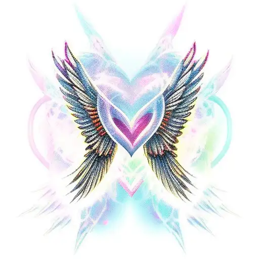 3 pairs of wings embracing a heart tattoo design idea