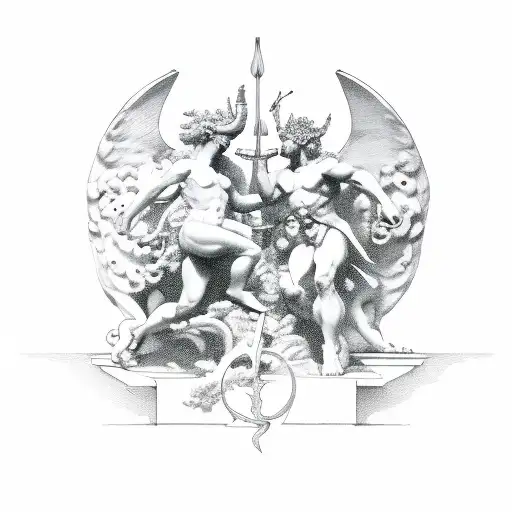 representation of eros Dionysos ares and Apollon symbolically tattoo design idea