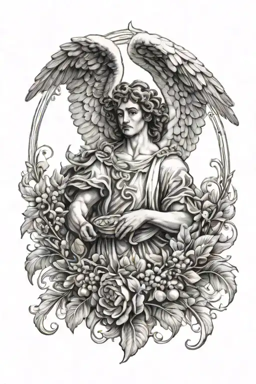 Baroque male angel holding an olive wreath made entirely tattoo design idea