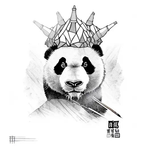 bamboo with panda head and triceratop head tattoo design idea